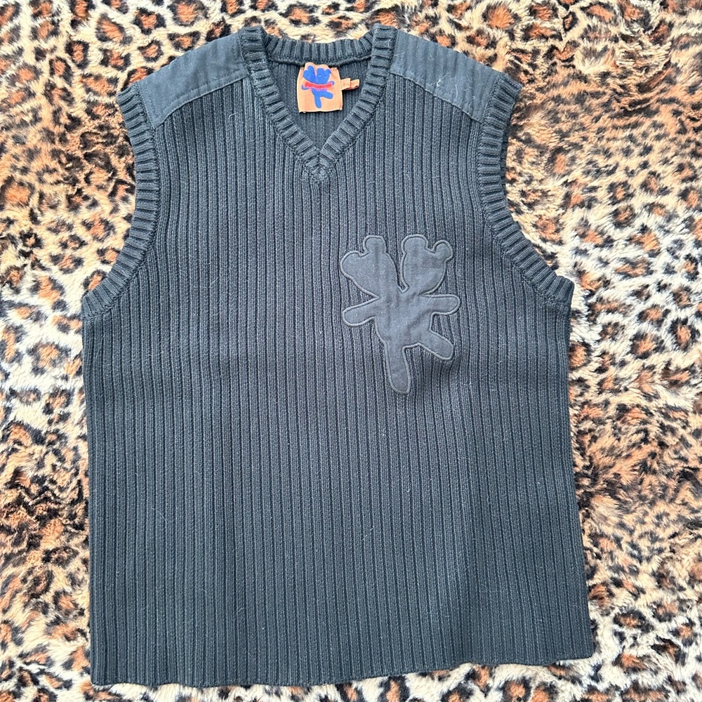 Heaven Marc Jacobs Washed Black Teddy Bear Sweater Vest NWOT